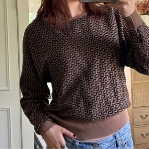 Philosophy Brown Crew Neck Sweater with Speckled Pattern